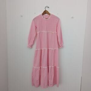 Vintage Dress Girls Size 9-10 Pink Smocked Maxi Boho Hippie Long Sleeve
